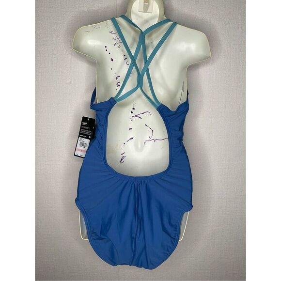Speedo Women's size 10 Swimsuit One Piece Thin Strap High Cut Bright Blue Cobalt - Picture 12 of 13